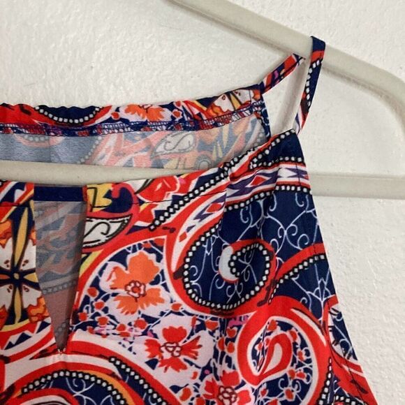 Paisley Print High Neck Sleeveless Scarf Blouse Blue size Medium - Picture 3 of 5